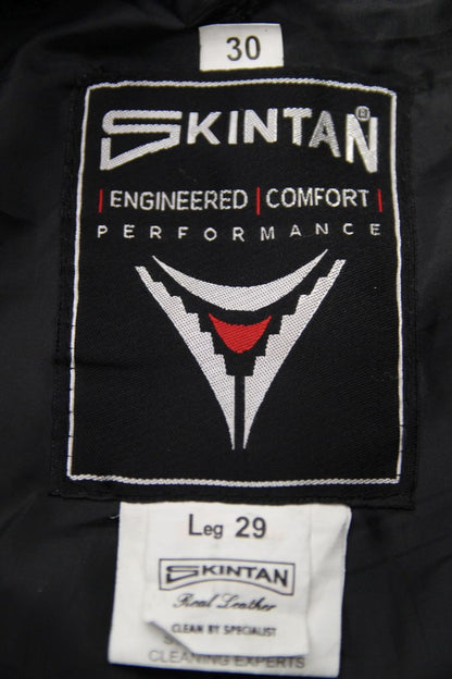 SKINTAN BLACK LEATHER BIKER TROUSERS WITH CE ARMOUR WAIST 30 IN/INSIDE LEG 29 IN