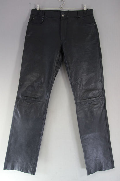 HIGHWAY 1 CLASSIC BLACK LEATHER BIKER JEANS WAIST 36 INCHES/INSIDE LEG 37 INCHES