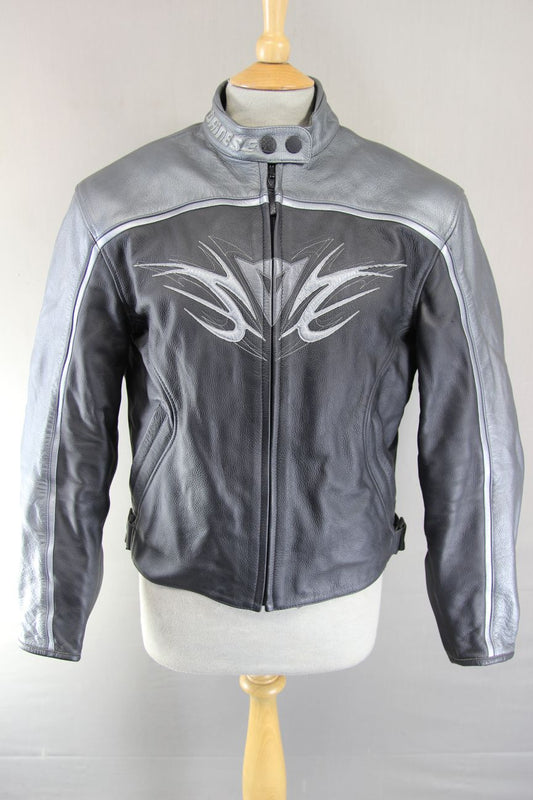 DAINESE LADIES BLACK & SILVER LEATHER BIKER JACKET + ARMOUR/THERMAL LINING 38 IN