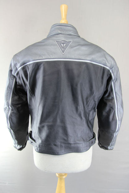 DAINESE LADIES BLACK & SILVER LEATHER BIKER JACKET + ARMOUR/THERMAL LINING 38 IN