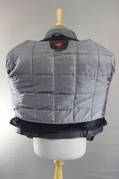DAINESE LADIES BLACK & SILVER LEATHER BIKER JACKET + ARMOUR/THERMAL LINING 38 IN
