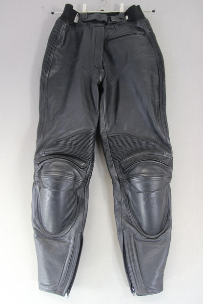 IXS BLACK LEATHER BIKER TROUSERS WITH CE ARMOUR SIZE 12 WAIST 28"/INSIDE LEG 30"