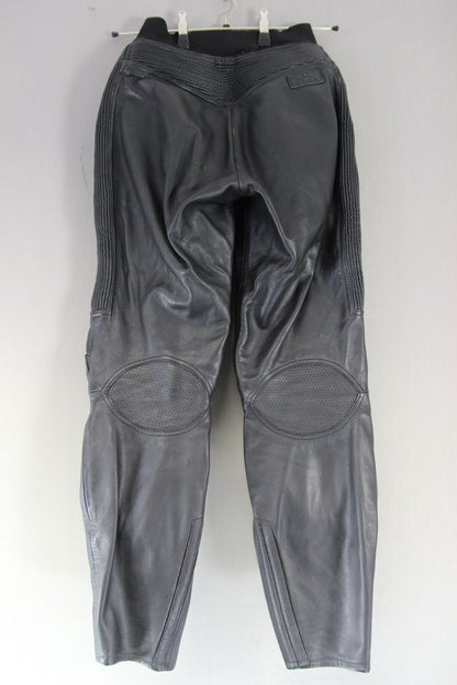 IXS BLACK LEATHER BIKER TROUSERS WITH CE ARMOUR SIZE 12 WAIST 28"/INSIDE LEG 30"