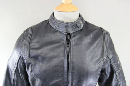 FRANK THOMAS LADY RIDER BLACK LEATHER BIKER JCKT + ARMOUR/THERMAL LINING SIZE 10