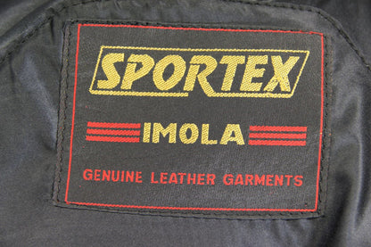 VINTAGE BLACK, RED & WHITE LEATHER SPORTEX IMOLA CLASSIC BIKER JACKET 38 INCH