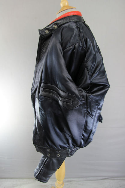 VINTAGE BLACK, RED & WHITE LEATHER SPORTEX IMOLA CLASSIC BIKER JACKET 38 INCH
