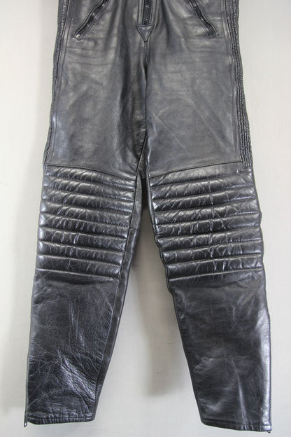 SPORTEX BLACK COWHIDE LEATHER BIKER BIB & BRACE SALOPETTES WAIST 28 IN/LEG 28 IN