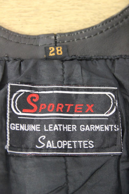 SPORTEX BLACK COWHIDE LEATHER BIKER BIB & BRACE SALOPETTES WAIST 28 IN/LEG 28 IN