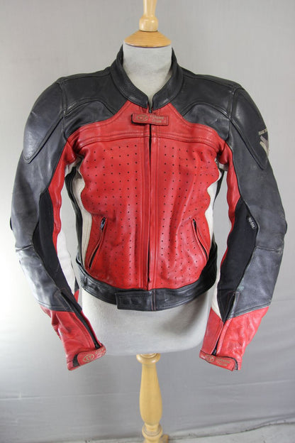 FRANK THOMAS XTREME TOUR RED & SILVER HIDE LEATHER BIKER JACKET + CE ARMOUR 36IN