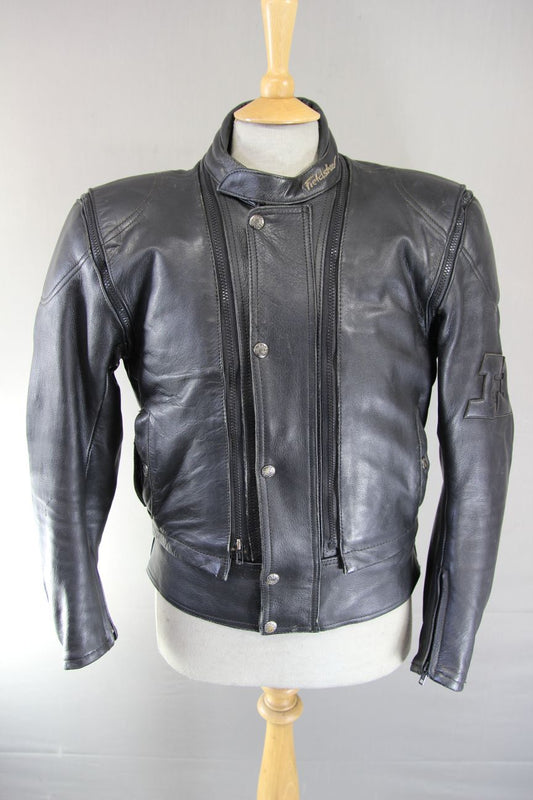 FIELDSHEER 2 IN 1 BLACK LEATHER BIKER JACKET + PROTECTORS & THERMAL LINING 40 IN