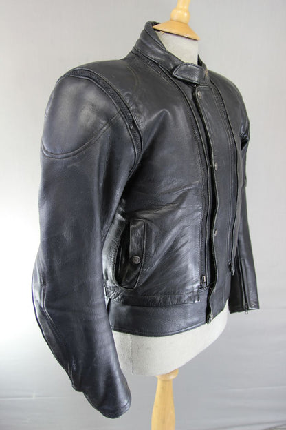 FIELDSHEER 2 IN 1 BLACK LEATHER BIKER JACKET + PROTECTORS & THERMAL LINING 40 IN