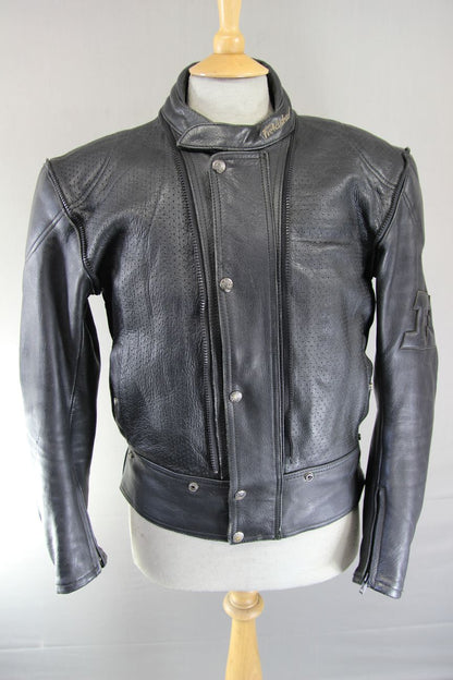 FIELDSHEER 2 IN 1 BLACK LEATHER BIKER JACKET + PROTECTORS & THERMAL LINING 40 IN