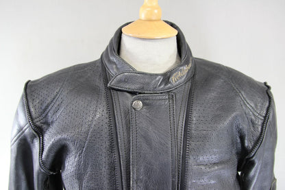 FIELDSHEER 2 IN 1 BLACK LEATHER BIKER JACKET + PROTECTORS & THERMAL LINING 40 IN