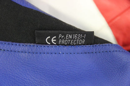 LADIES RICHA 2 PIECE BLUE, WHITE & RED LEATHER BIKER SUIT WITH CE ARMOUR SIZE 12