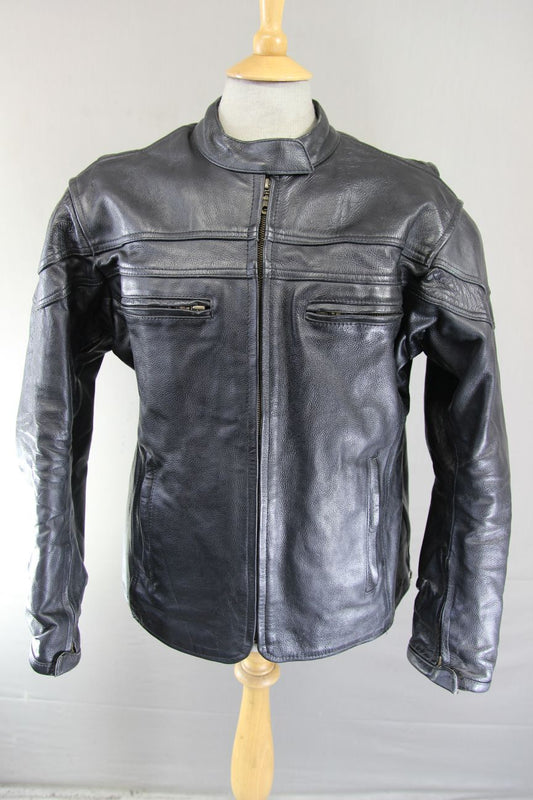LADIES BLACK LEATHER BIKER JACKET WITH BACK, SHOULDER & ELBOW CE ARMOUR 46 INCH