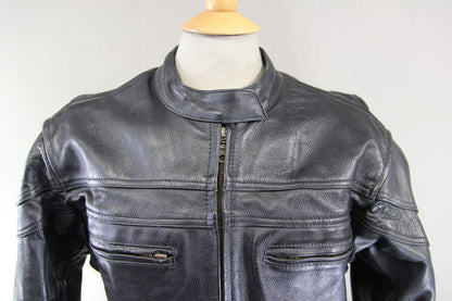 LADIES BLACK LEATHER BIKER JACKET WITH BACK, SHOULDER & ELBOW CE ARMOUR 46 INCH