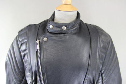 CLASSIC AMI INTERNATIONAL BLACK LEATHER BIKER JACKET 36-38 INCH
