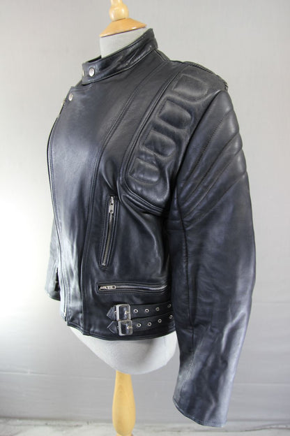 CLASSIC AMI INTERNATIONAL BLACK LEATHER BIKER JACKET 36-38 INCH
