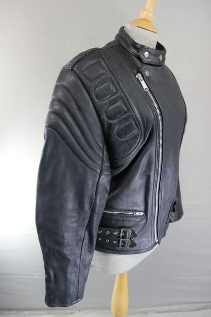 CLASSIC AMI INTERNATIONAL BLACK LEATHER BIKER JACKET 36-38 INCH