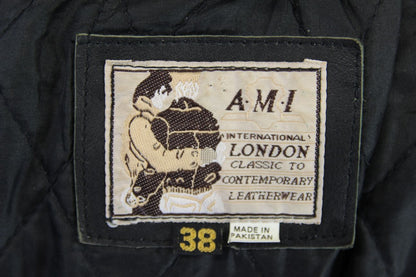 CLASSIC AMI INTERNATIONAL BLACK LEATHER BIKER JACKET 36-38 INCH