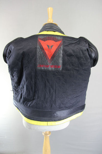 DAINESE SPORT SILVER, YELLOW & BLACK LEATHER BIKER JACKET WITH CE ARMOUR 42 INCH