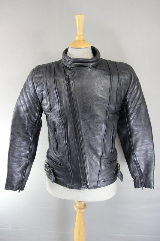 CLASSIC SPORTEX C4 BLACK LEATHER BIKER JACKET 36-38 INCH
