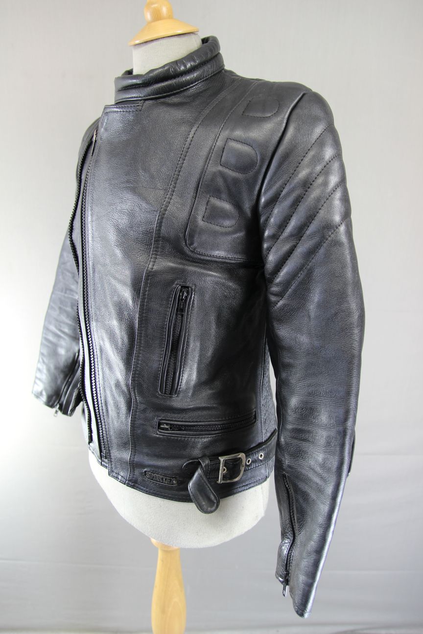 CLASSIC SPORTEX C4 BLACK LEATHER BIKER JACKET 36-38 INCH