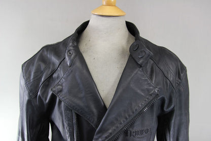 TRIUMPH RETRO 1970S PUNK ROCK BLACK LEATHER BIKER JACKET WITH CE ARMOUR 46 IN/XL