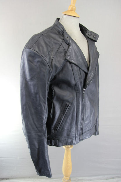TRIUMPH RETRO 1970S PUNK ROCK BLACK LEATHER BIKER JACKET WITH CE ARMOUR 46 IN/XL
