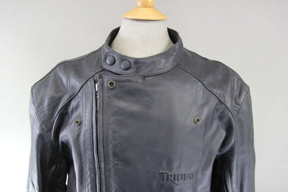 TRIUMPH RETRO 1970S PUNK ROCK BLACK LEATHER BIKER JACKET WITH CE ARMOUR 46 IN/XL