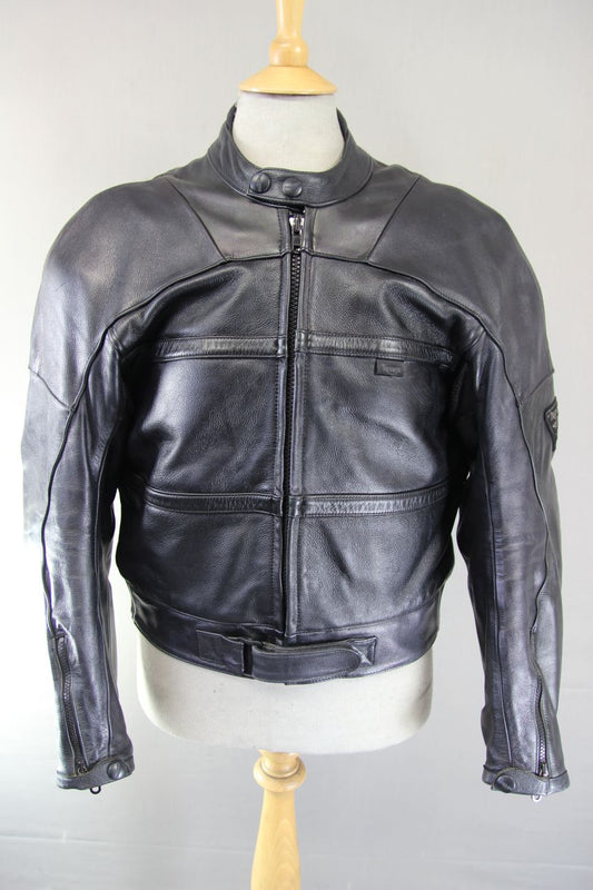 TRIUMPH TRIPLE CONNECTION CLASSIC BLACK LEATHER BIKER JACKET WITH ARMOUR 44 INCH