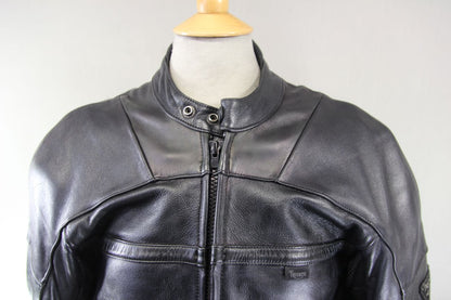 TRIUMPH TRIPLE CONNECTION CLASSIC BLACK LEATHER BIKER JACKET WITH ARMOUR 44 INCH