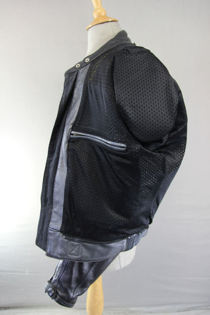 TRIUMPH TRIPLE CONNECTION CLASSIC BLACK LEATHER BIKER JACKET WITH ARMOUR 44 INCH