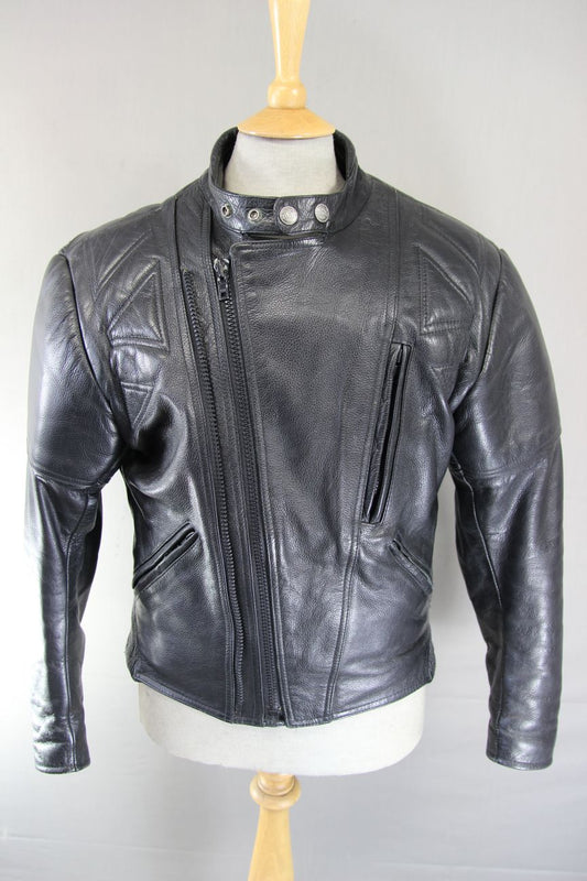 CLASSIC BLACK LEATHER BIKER JACKET 38-40 INCH
