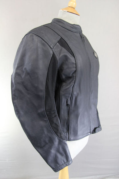 FURYGAN LADIES BLACK LEATHER BIKER JACKET + BACK/SHOULDER/ELBOW CE ARMOUR 36IN/L