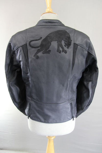 FURYGAN LADIES BLACK LEATHER BIKER JACKET + BACK/SHOULDER/ELBOW CE ARMOUR 36IN/L