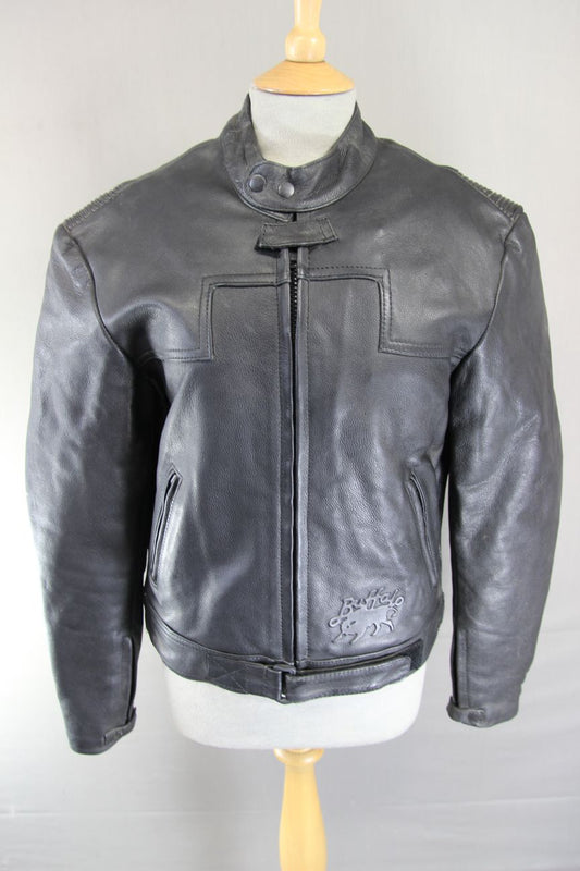CLASSIC BUFFALO VULCAN BLACK LEATHER BIKER JACKET 36 INCH
