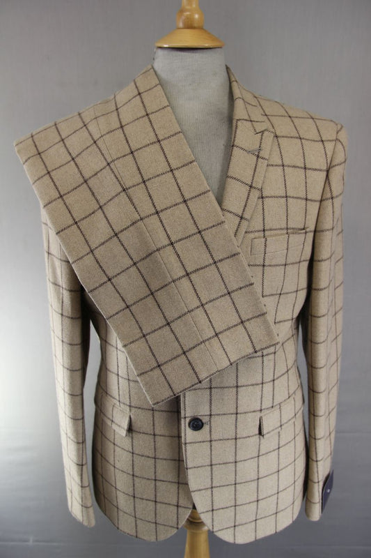 SWEAR & MASON BRAND NEW WITH TAG BEIGE CHECK SUIT: CHEST 38 INCH/WAIST 34 INCH