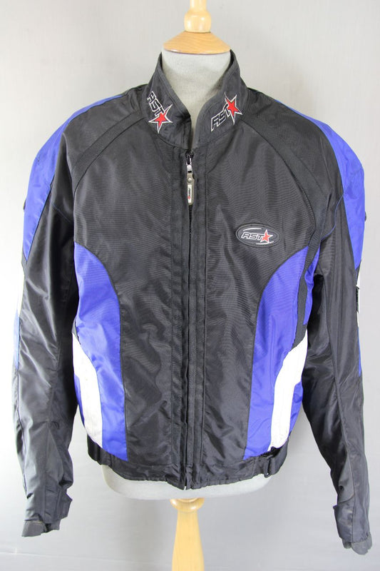 RST BLACK, BLUE & WHITE TEXTILE BIKER JACKET + SHOULDER & ELBOW CE ARMOUR 40IN/M