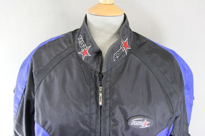 RST BLACK, BLUE & WHITE TEXTILE BIKER JACKET + SHOULDER & ELBOW CE ARMOUR 40IN/M