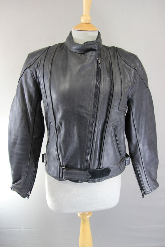 BIKER'S PARADISE 'WARRIOR' BLACK COWHIDE LEATHER CE MARKED BIKER JACKET: SIZE 10