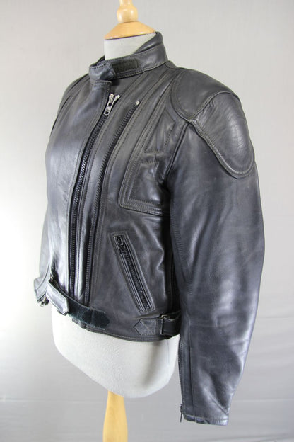 BIKER'S PARADISE 'WARRIOR' BLACK COWHIDE LEATHER CE MARKED BIKER JACKET: SIZE 10