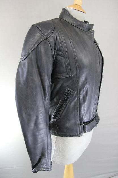 BIKER'S PARADISE 'WARRIOR' BLACK COWHIDE LEATHER CE MARKED BIKER JACKET: SIZE 10