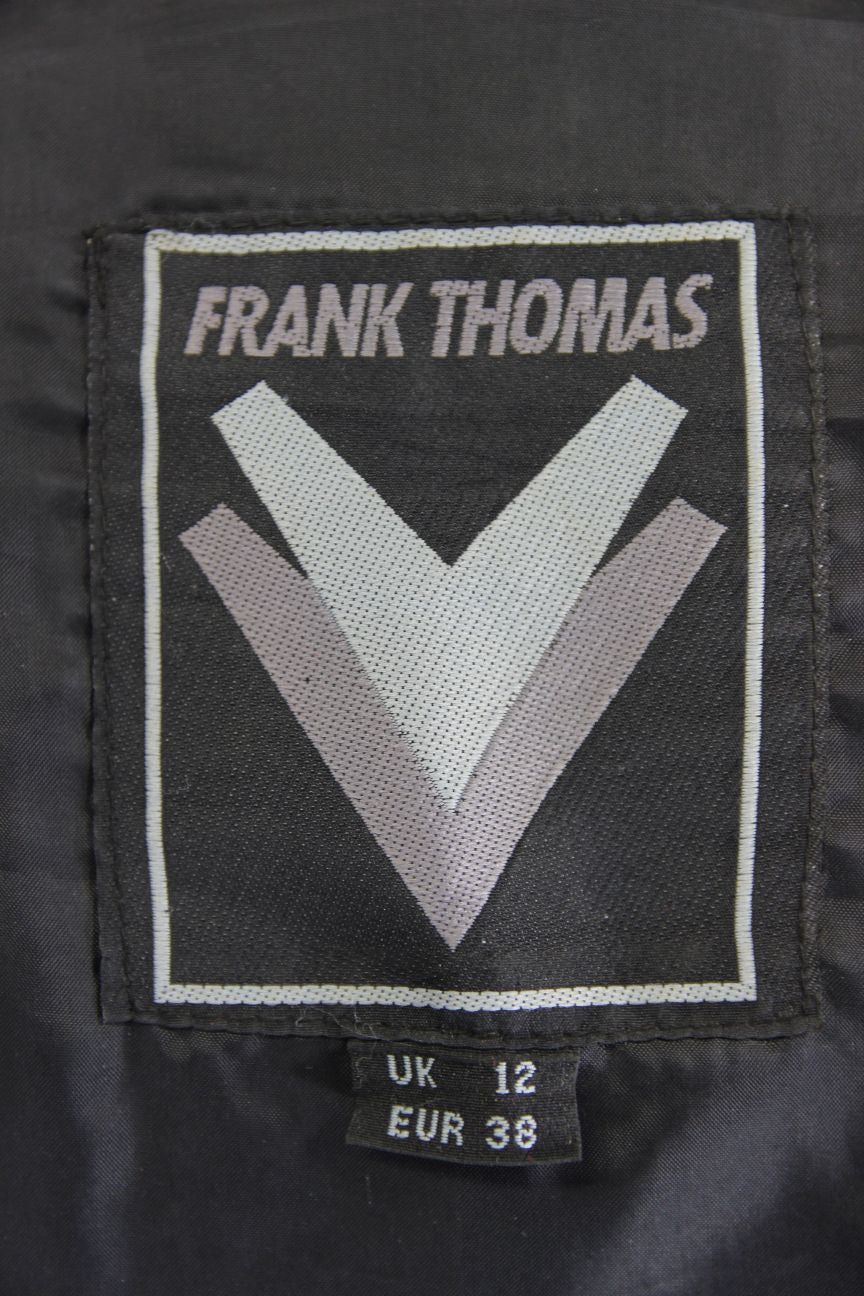 FRANK THOMAS BLACK, RED, SILVER & CREAM LEATHER BIKER JACKET + CE ARMOUR SIZE 12