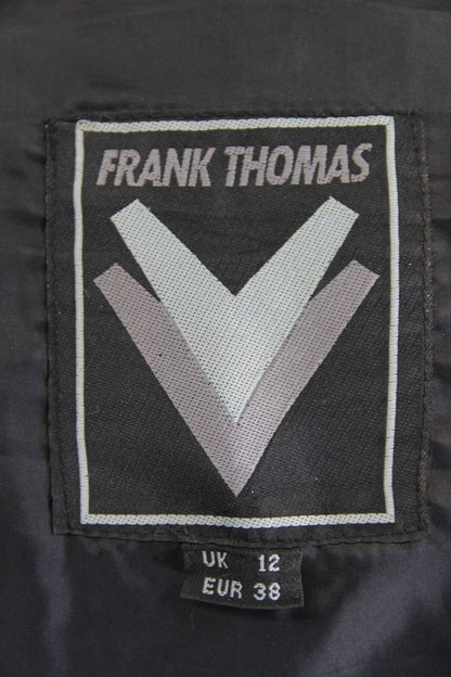 FRANK THOMAS BLACK, RED, SILVER & CREAM LEATHER BIKER JACKET + CE ARMOUR SIZE 12