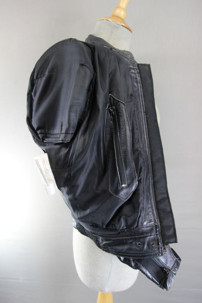 FRANK THOMAS BLACK, RED, SILVER & CREAM LEATHER BIKER JACKET + CE ARMOUR SIZE 12