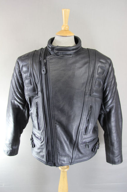 CLASSIC 'CHARLIE' BLACK LEATHER BIKER JACKET 42-44 INCH/LARGE