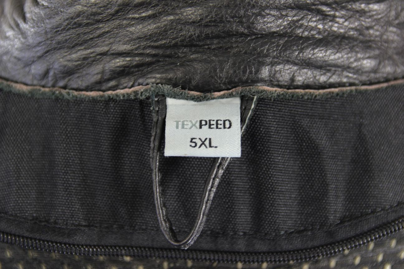 TEXPEED BLACK, GREEN & WHITE LEATHER BIKER JACKET WITH CE ARMOUR 50-52 INCH/5XL