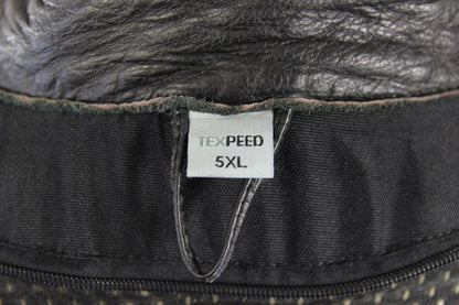 TEXPEED BLACK, GREEN & WHITE LEATHER BIKER JACKET WITH CE ARMOUR 50-52 INCH/5XL