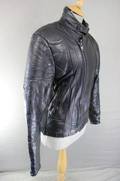 FRANK THOMAS RAWHIDE BLACK STEERHIDE LEATHER BIKER JACKET 34-36 INCH